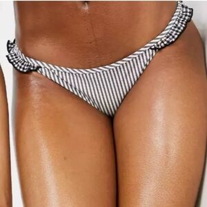 American Eagle Aerie Black Striped Gingham Ruffled Bikini Bottoms Size M Women’s